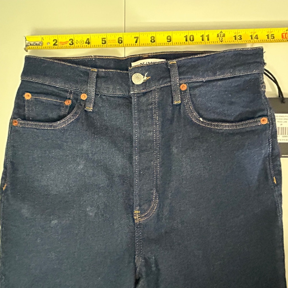 RE/DONE Super High Drain‎ Pipe Jeans 28 Rigid Like Dark Indigo Ankle Zip - Picture 9 of 12